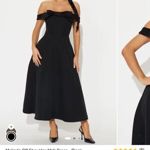 Fashion Nova Black Off-Shoulder A-Line Midi Dress